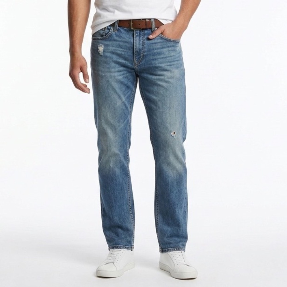 Bullhead Denim Co. Straight Jeans Mens 32x34 Blue Medium Wash Cotton Whiskered